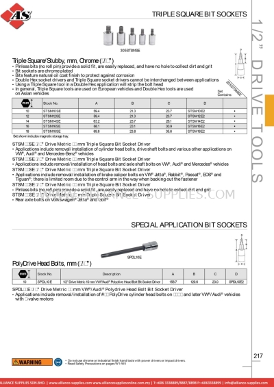 SNAP-ON Triple Square Bit Sockets / Special Application Bit Sockets