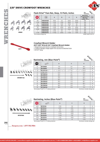 SNAP-ON 3/8" Drive Crowfoot Wrenches 