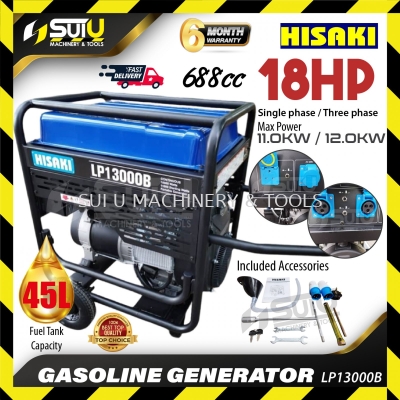 HISAKI LP13000B 688CC 18HP Single / Three Phase Gasoline Generator / Penjana with Eletric Start 12.0kW