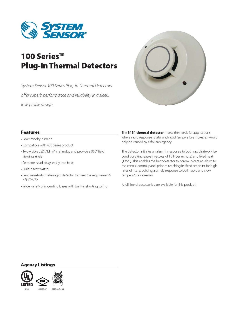 SYSTEM SENSOR (HONEYWELL) PLUG-IN THERMAL DETECTORS