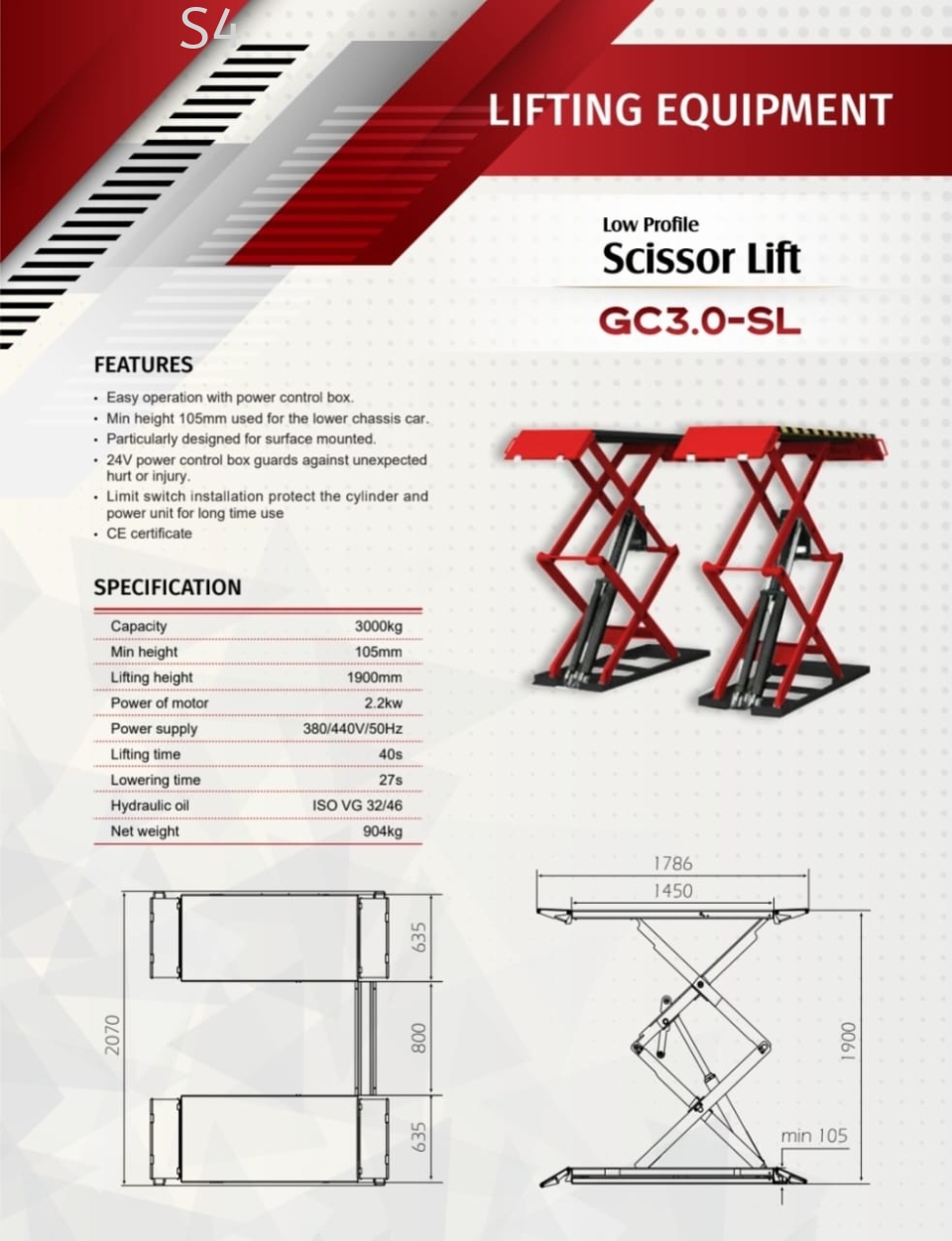 GC3.0-SL | 3 Ton (3000KG) Electro-Hydraulic Scissor Lift