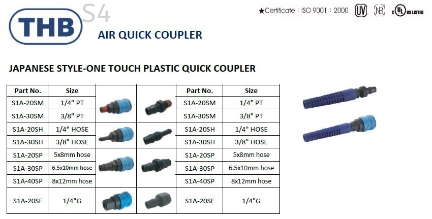 THB (JAPAN) AIR QUICK COUPLER | JAPANESE STYLE-ONE TOUCH PLASTIC QUICK COUPLER