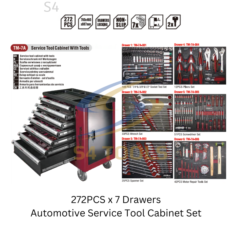 S4TOOLS 272Pcs x 7-Drawer Automotive Service Tool Cabinet