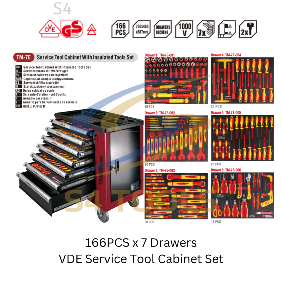 S4EV 166Pcs x 7-Drawer VDE Insulated Service Tool Cabinet