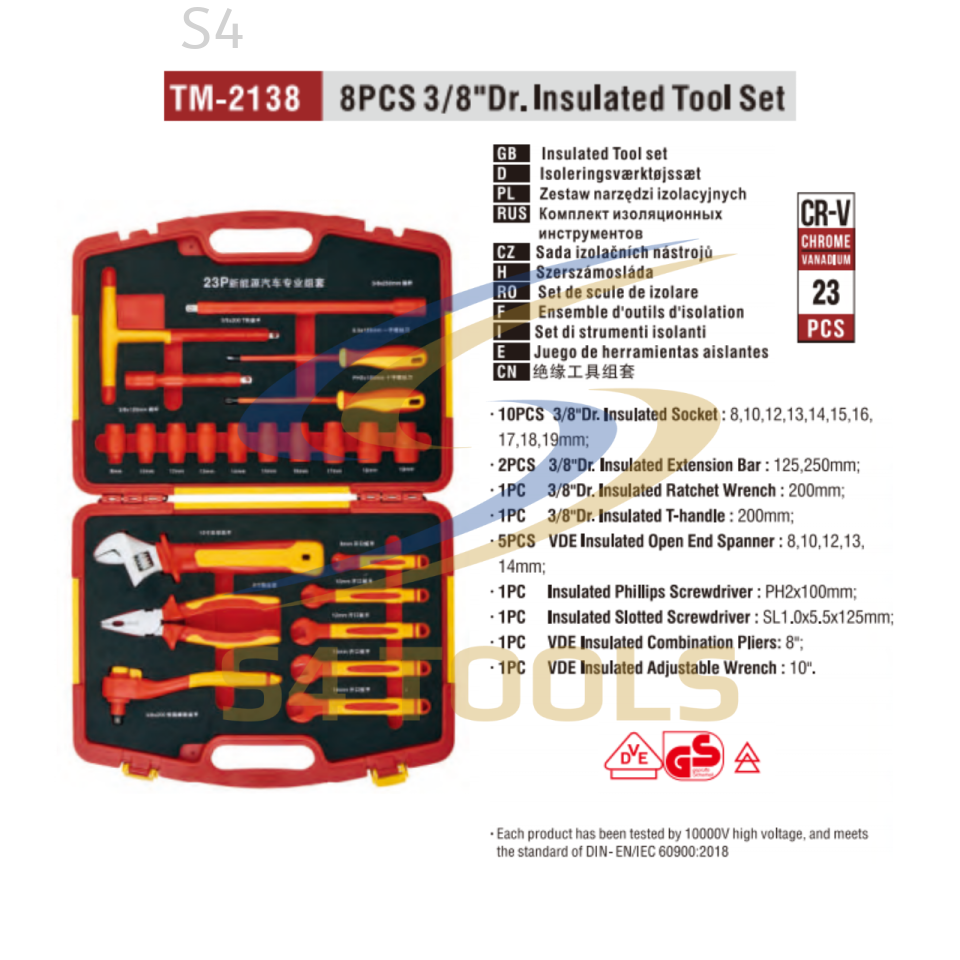 S4EV TM-2138 | 23Pcs Combination VDE Insulated Service Tool Set