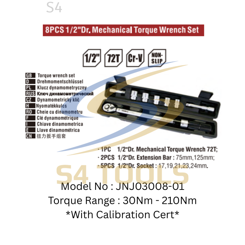 S4Tools JNJ03008-01 | 8Pcs 1/2 " Mechanical Torque Wrench Set
