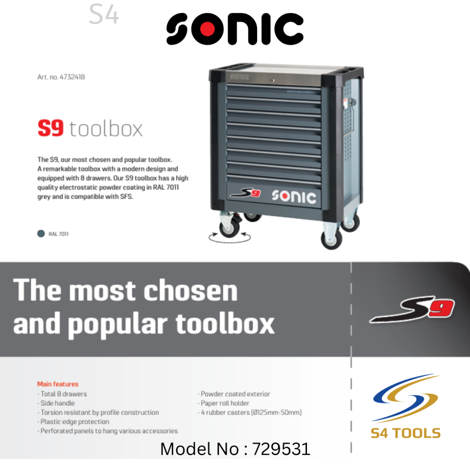 Sonic Next S9 | 8 Drawers With 295Pcs Volkswagen AG Specific Tools Trolley (729531)