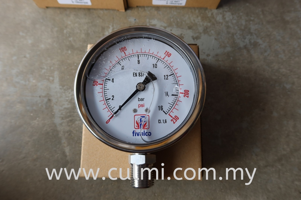 FIVALCO FP32 OIL FILLED PRESSURE GAUGE 4" SUS 1/2" BSPT BOTTOM