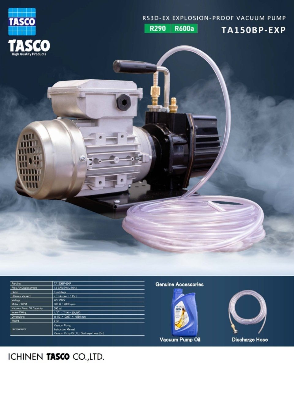 TASCO TA150BP-EXP RS3D-EX EXPLOSION-PROOF (R290/R600A) (1.6CFM/46L/MIN)DOUBLE STAGE HIGH VACUUM PUMP
