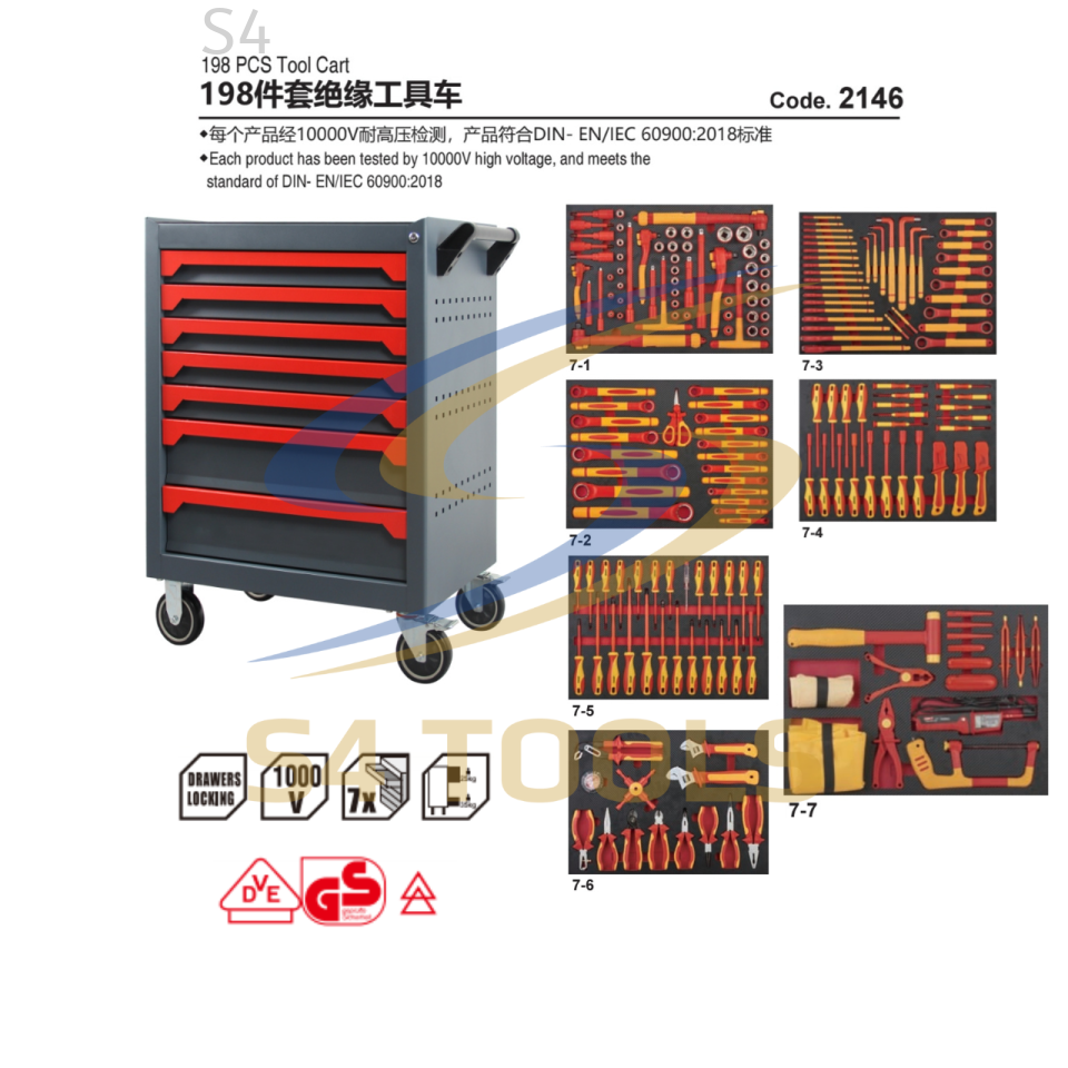S4EV 2146 | 198Pcs x 7 Drawers VDE Insulated Service Tool Cabinet