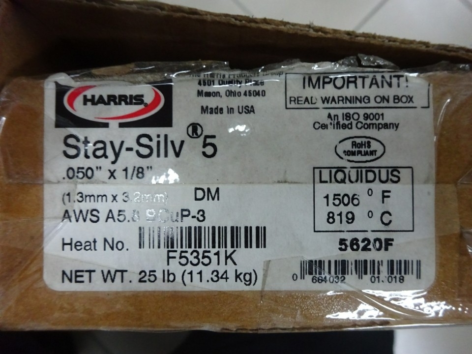 HARRIS STAY-SILV 5(5%),1/8"x0.05x18"(1.3X3.2X457M)(SILVER BRAZ. ALLOYS)(11.34KG/BOX)-FLAT ROD(5620F)