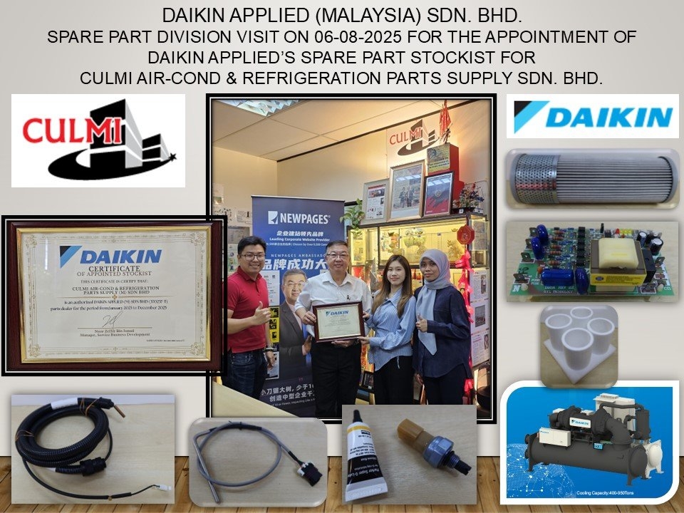 APPOINTMENT OF DAIKIN APPLIED (MALAYSIA) SDN. BHD. CHILLERS SPARE PART STOCKIST WITH CERTIFICATE