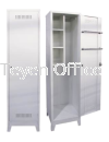 1 COMPARTMENT STEEL LOCKER WITH STEEL SWINGING DOOR, 2 SIDE HANGER AT DOOR, 3 SMALL COMPARTMENT AT LEFT, 1 CLOTH HANGING BAR AT RIGHT & LEG STAND. LOCKER COMPACTMENT STEEL FURNITURE
