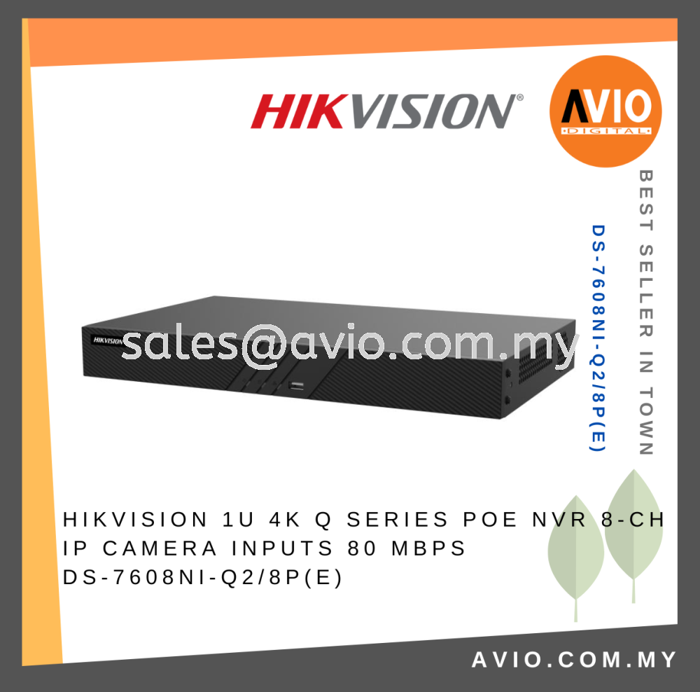 HIKVISION 1U 4K Q Series POE NVR 8-ch IP camera inputs 80 Mbps DS ...