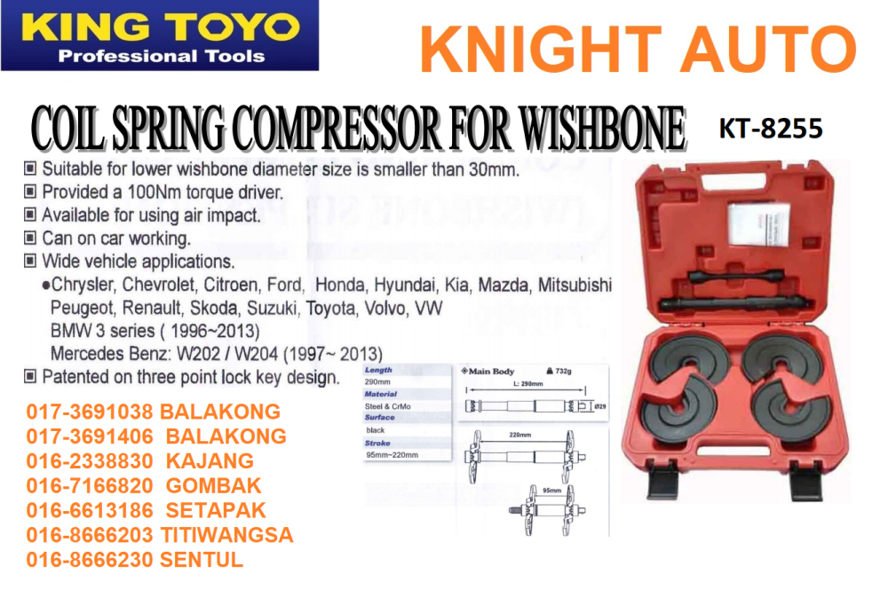 KING TOYO KT-8255 COIL SPRING COMPRESSOR FOR WISHBONE A006 Coil Spring ...