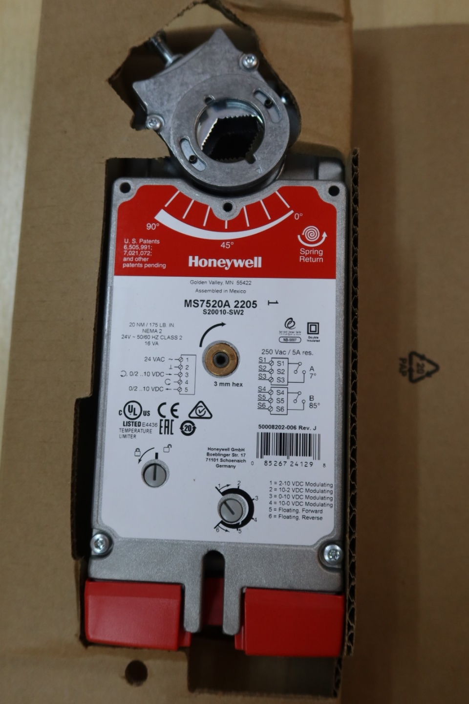HONEYWELL MS7520A2205 20NM 24VAC MODULATING SPRING RETURN DIRECT COUPLED ACTUATOR (US MADE)