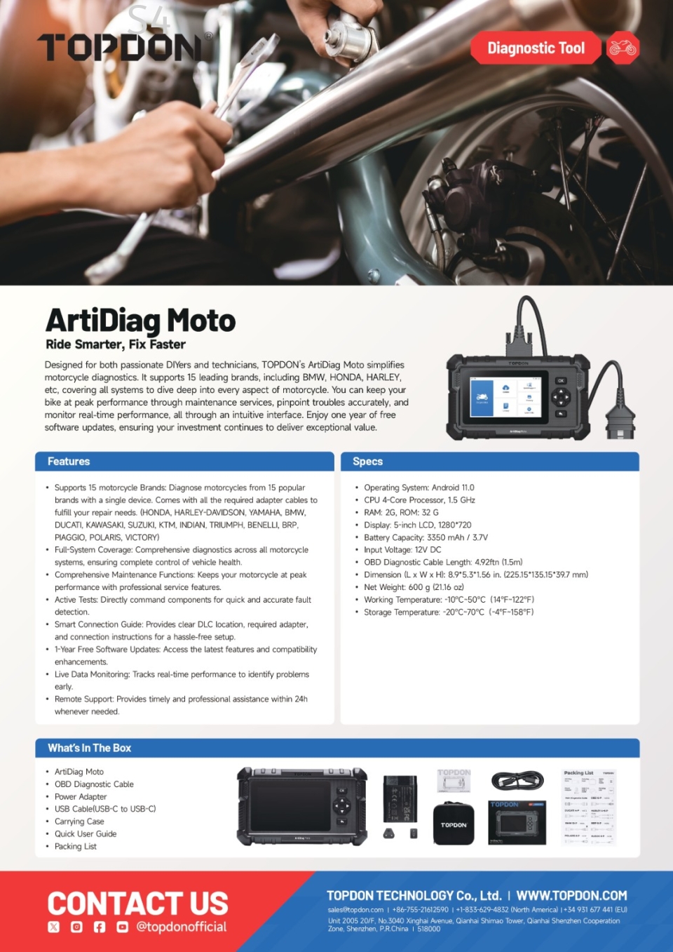 TOPDON® ArtiDiag Moto | OBD Intelligent Motorcycle Diagnostic Scanner Tool