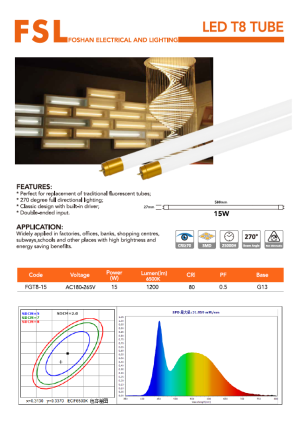 FSL T8 15W LED Tube - 6500K