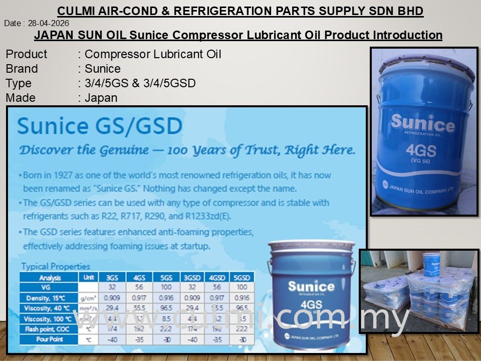 JAPAN SUN OIL Sunice Compressor Lubricant Oil Product Introduction For 3 / 4 / 5 GS