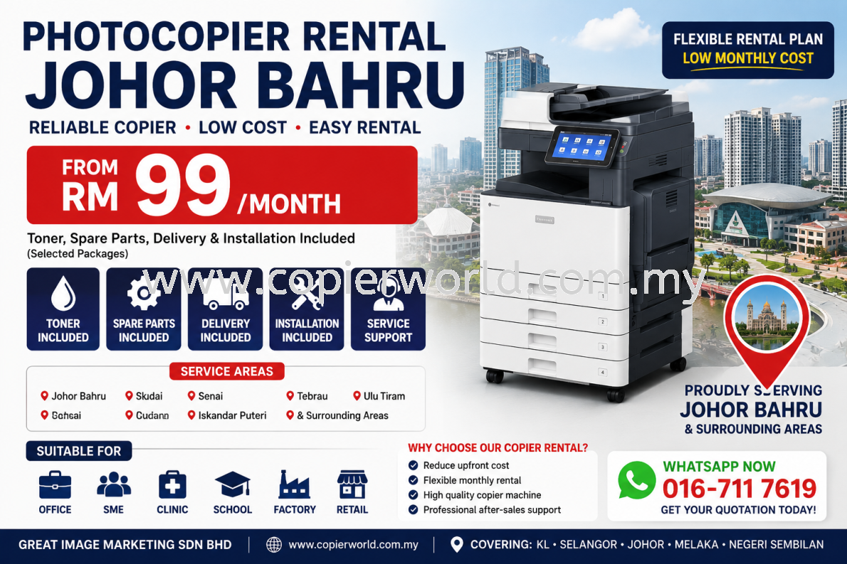 Photocopier Rental Johor Bahru With Toner, Spare Parts, Delivery & Installation