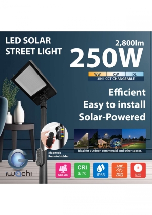 Iwachi 250W LED Solar Street Light with 2.6M Pole - CCT