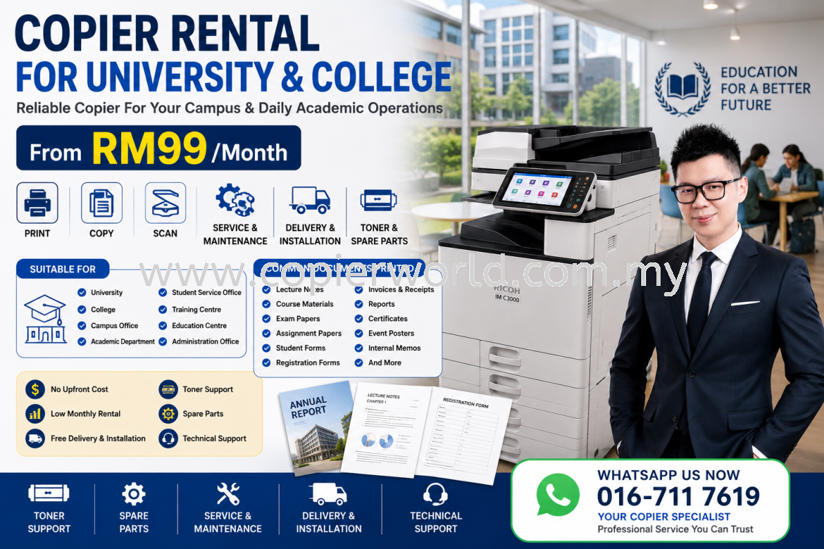Copier Rental for University & College From RM99/Month | Campus Photocopier Rental Malaysia