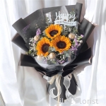 3 Sunflowers + 3 Ferrero Rocher Bouquet