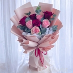 8 Stalks Of Red & Pink Roses Bouquet