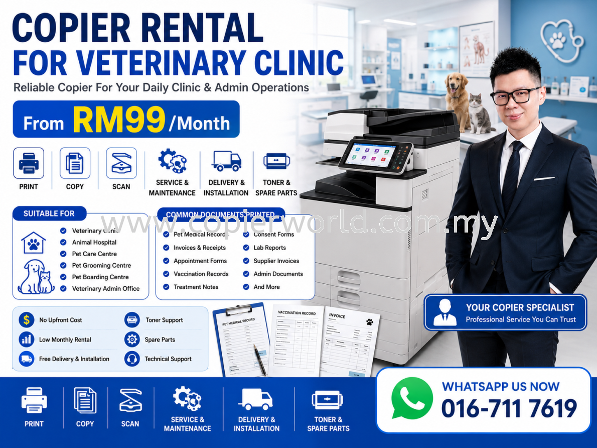 Copier Rental for Veterinary Clinic From RM99/Month | Animal Hospital Photocopier Rental Malaysia