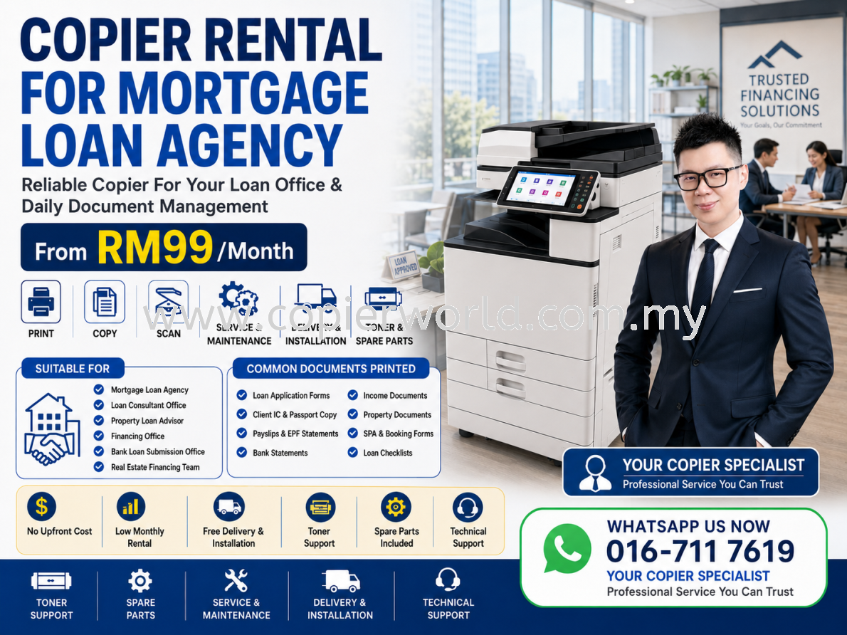 Copier Rental for Mortgage Loan Agency From RM99/Month | Loan Office Photocopier Rental Malaysia