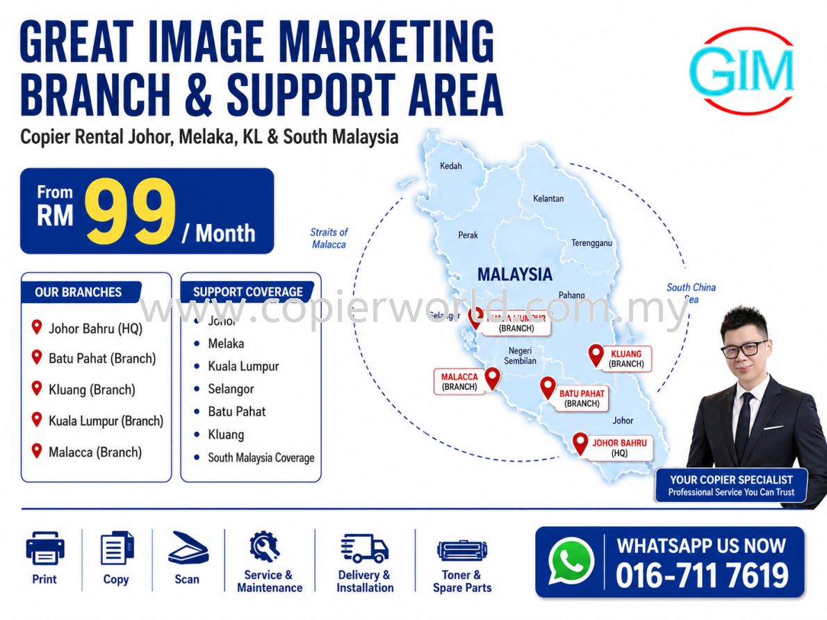 Great Image Marketing Branch & Support Area | Copier Rental Johor, Melaka, KL & South Malaysia