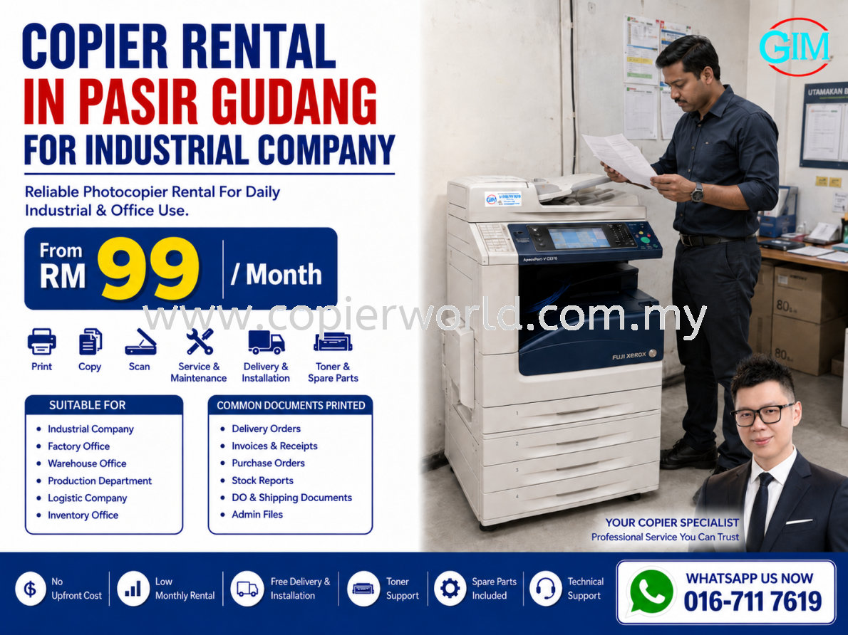 Copier Rental in Pasir Gudang for Industrial Company | Photocopier Rental Johor Bahru