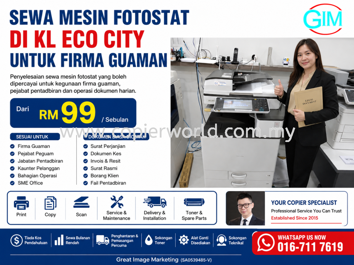 Sewa Mesin Fotostat di KL Eco City untuk Firma Guaman | Copier Rental Kuala Lumpur