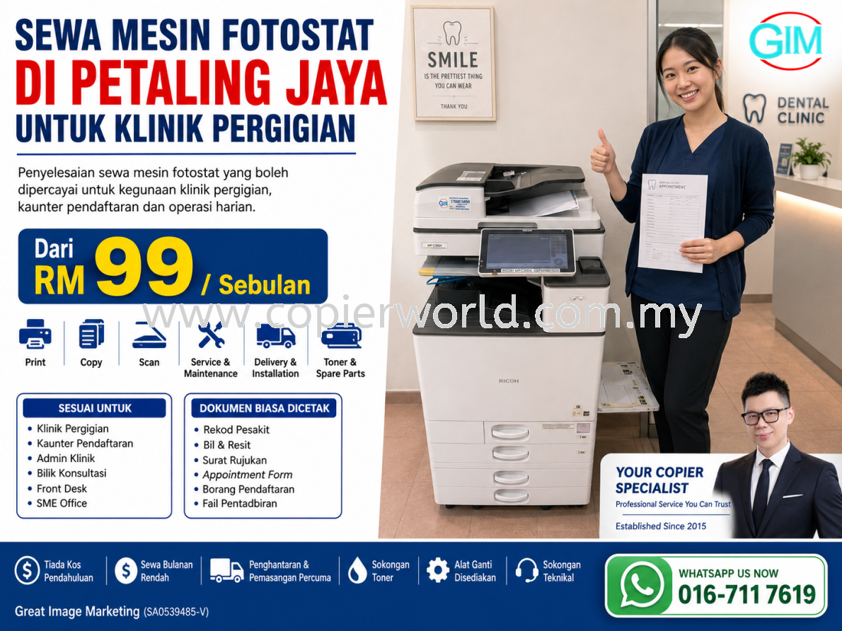 Sewa Mesin Fotostat di Petaling Jaya untuk Klinik Pergigian | Copier Rental Selangor