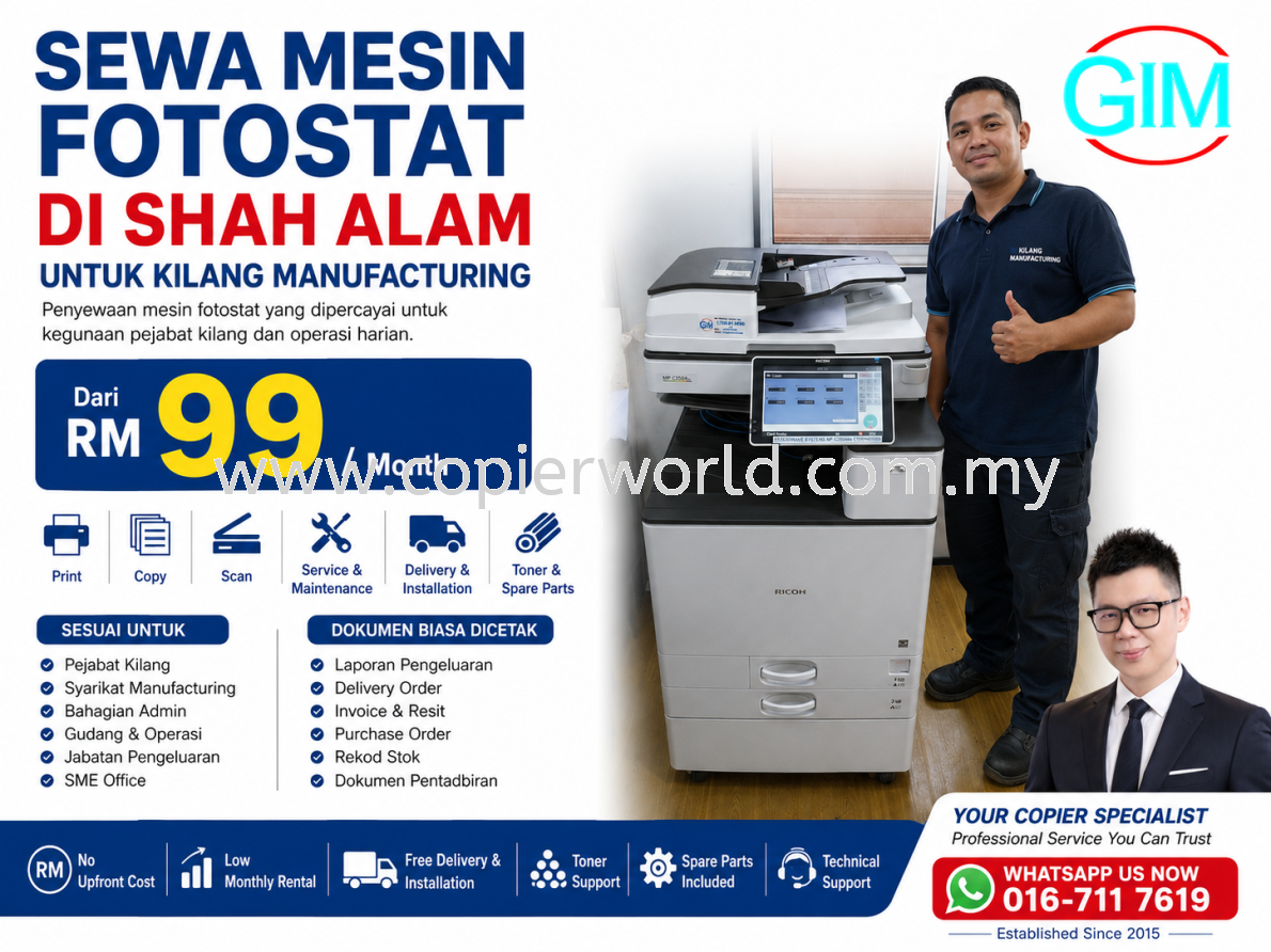 Sewa Mesin Fotostat di Shah Alam untuk Kilang Manufacturing | Copier Rental Selangor
