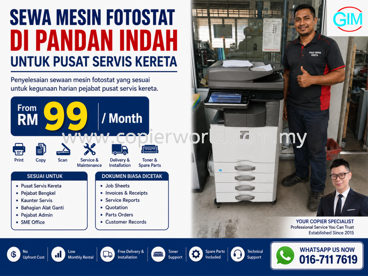 Sewa Mesin Fotostat di Pandan Indah untuk Pusat Servis Kereta | Copier Rental KL