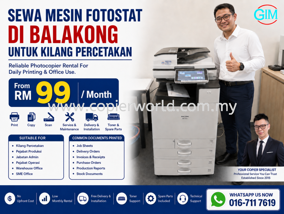 Sewa Mesin Fotostat di Balakong untuk Kilang Percetakan | Copier Rental Selangor