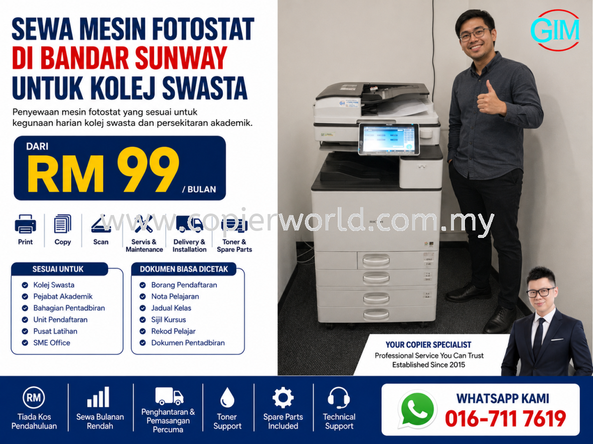 Sewa Mesin Fotostat di Bandar Sunway untuk Kolej Swasta | Copier Rental Selangor