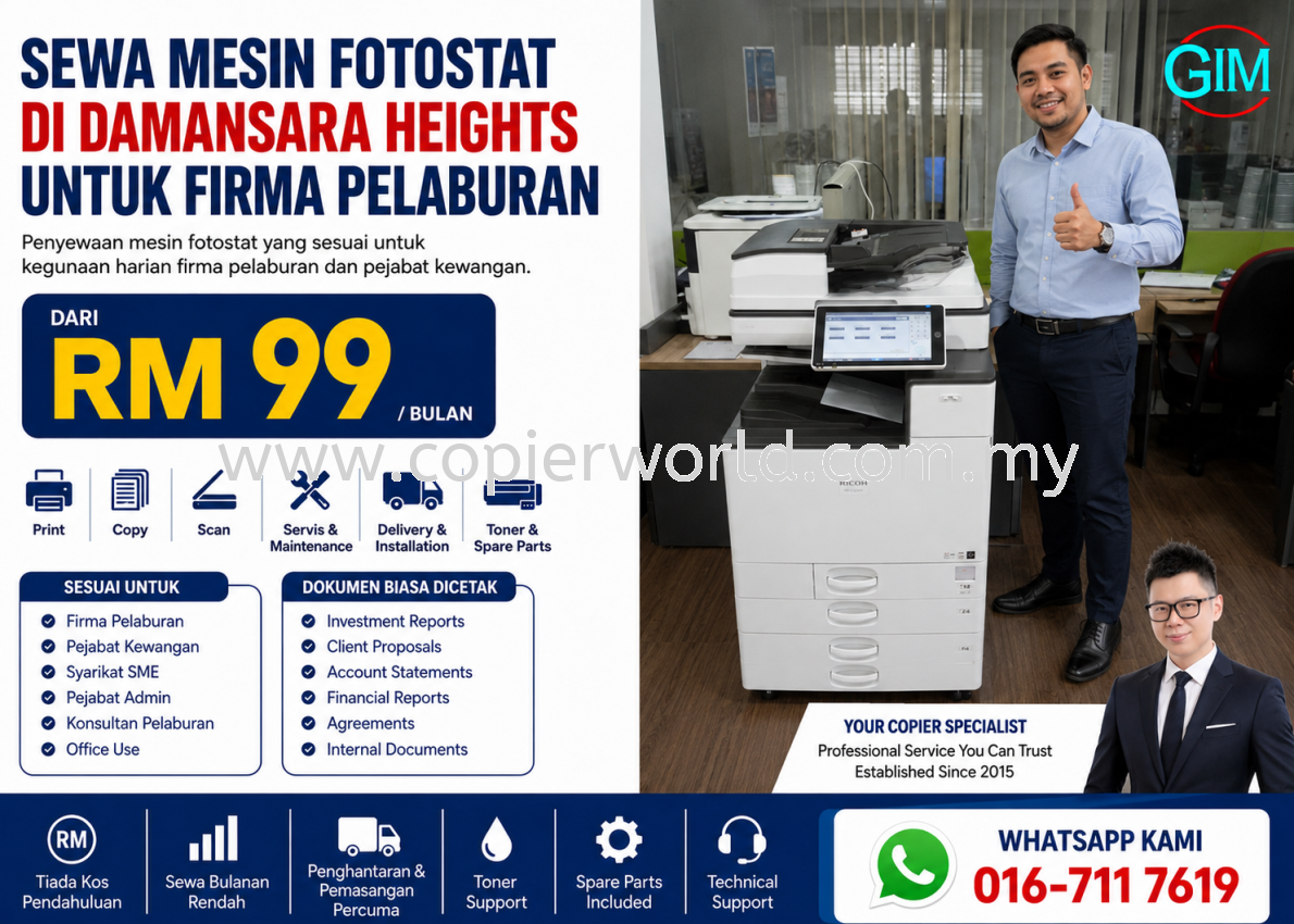 Sewa Mesin Fotostat di Damansara Heights untuk Firma Pelaburan | Copier Rental KL