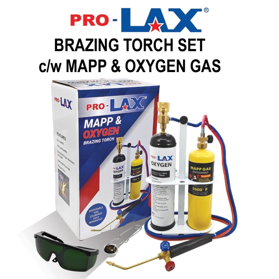 PRO-LAX PORTABLE BRAZING TORCH SET C/W MAPP (3600¡ãF/16OZ/453.6G) & OXYGEN (5OZ/145G) DISPOSABLE GAS
