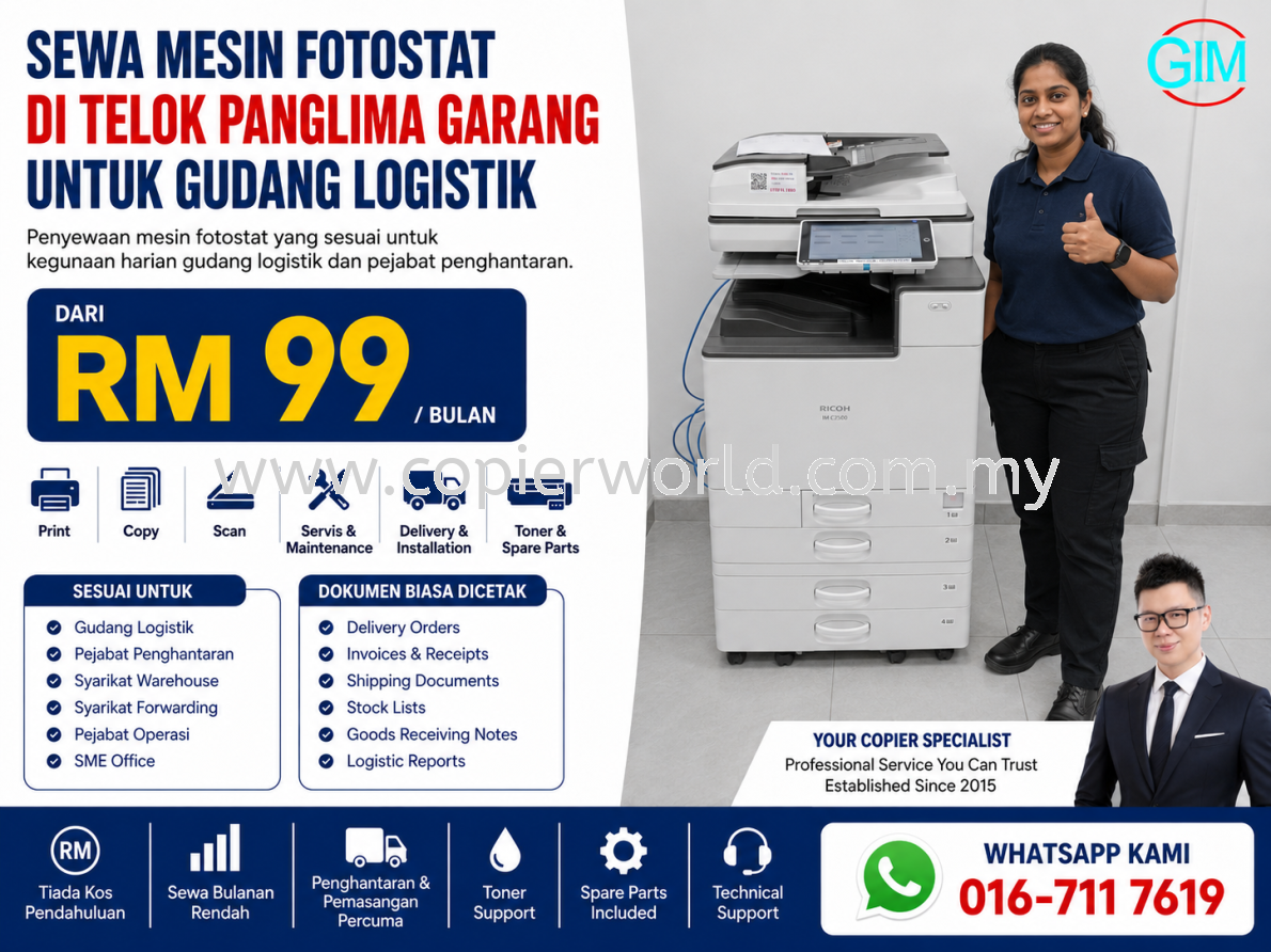 Sewa Mesin Fotostat di Telok Panglima Garang untuk Gudang Logistik | Copier Rental Selangor