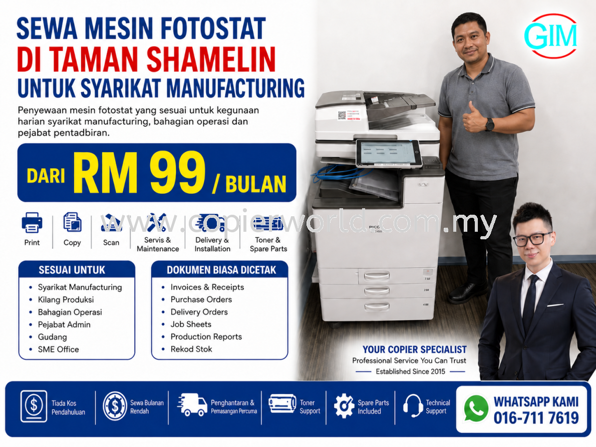 Sewa Mesin Fotostat di Taman Shamelin untuk Syarikat Manufacturing | Sewa Mesin Fotostat di KL