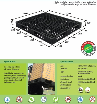 280001 - Plastic Pallet (N4-1210SL) 100Lx120Dx12Hcm 