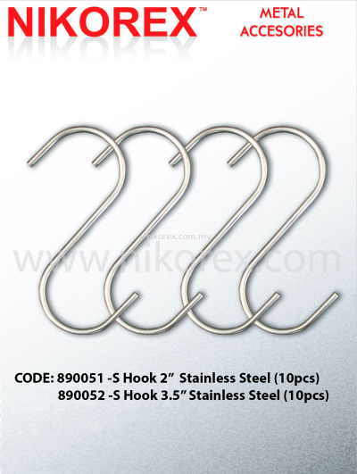 890051-890052 S HOOK STAINLESS STEEL (10PCS)