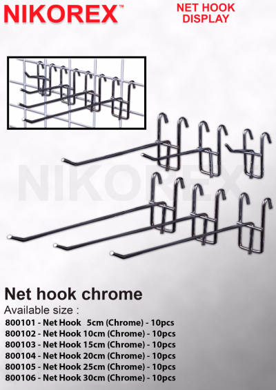 800101 - 800106 NET HOOK (Chrome) - 10PCS