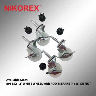 895152 - 2 WHITE WHEEL with ROD & BRAKE (4pcs) OB NUT