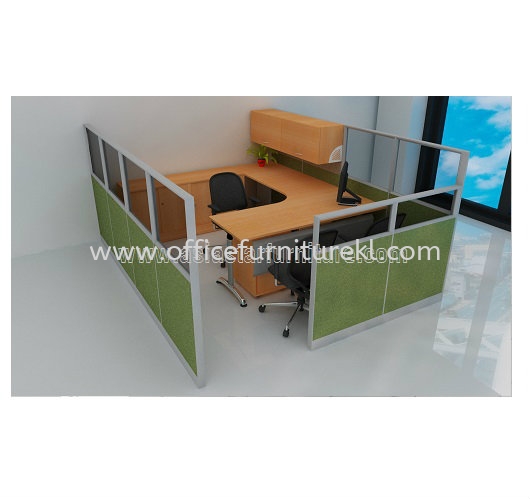 1 CLUSTER L-SHAPE WORKSTATION C/W HALF GLASS PARTITION, METAL LEG, SLIDING CABINET & HANGING CABINET -  Partition Workstation Changkat Semantan | Partition Workstation Pusat Bandar Damansara | Partition Workstation Gombak