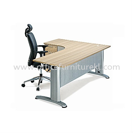 BERLIN MEJA PEJABAT / TULIS BENTUK L & LACI 4 TINGKAT TETAP (Color Boras Ash) - L-shape table Putra Permai | L-shape table Bangsar | L-shape table Sri Hartamas