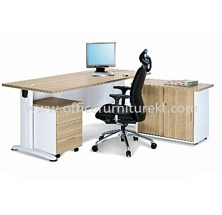 BERLIN WRITING OFFICE TABLE / DESK WITH SIDE CABINET & MOBILE PEDESTAL 3D SET ABT188 - office table Setia Eco Park | office table Selayang | office table Ampang | Office Furniture Shop