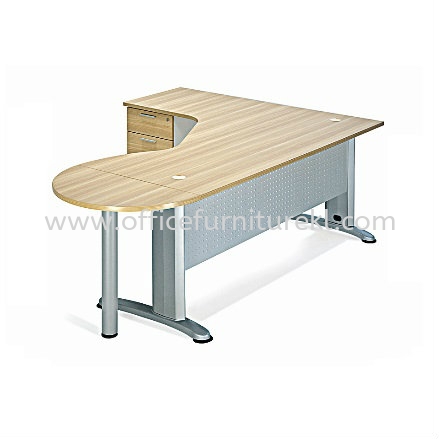 BERLIN L-SHAPE DESK OFFICE TABLE / DESK C/W FIXED PEDESTAL & SIDE HALF ROUND CONNECTION ABMB44 (Color Boras Ash) - L-shape table Damansara | L-shape table Puchong | L-shape table Bangsar South | Top 10 Best Recommend